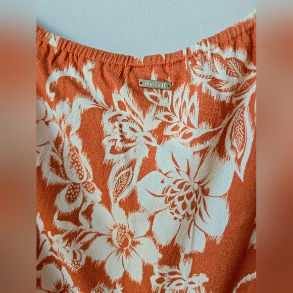 HURLEY Floral ONE Shoulder Top Burnt Orange White Puff Sleeve Size L - Picture 6 of 8